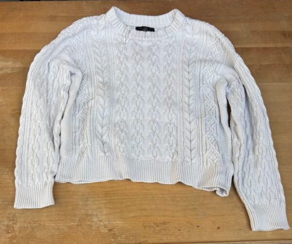 Tahari 100% Cotton Cable Knit Sweater in White, Women’s XL