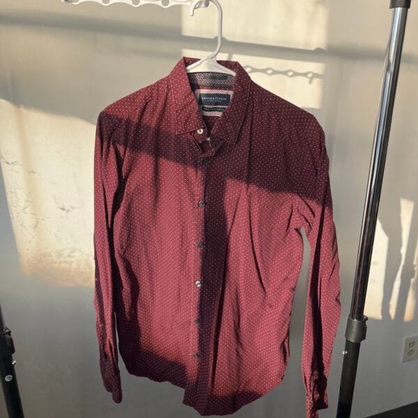 Denim & Flower Ricky Singh Burgundy Micro-Dot Cotton Button-Up Shirt M