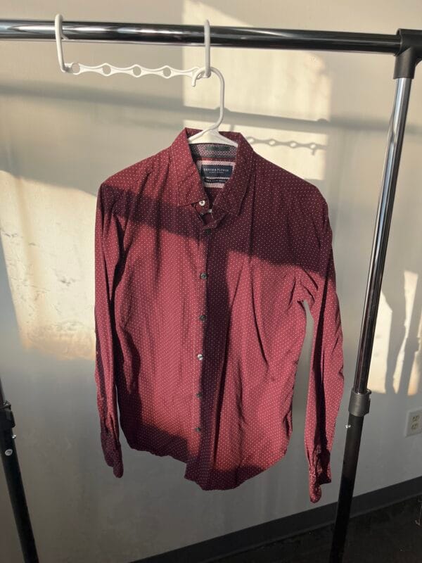 Denim & Flower Ricky Singh Burgundy Micro-Dot Cotton Button-Up Shirt M