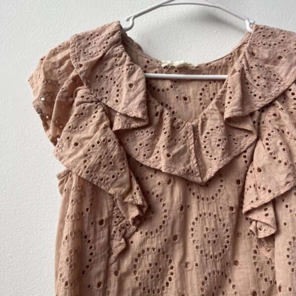 Boho grade and gather size Small Pink eyelet blouse with ruffle sleeves
