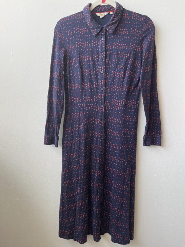 Boden Navy Blue and Coral Polka Dot Long Sleeve Dress US Size 6R