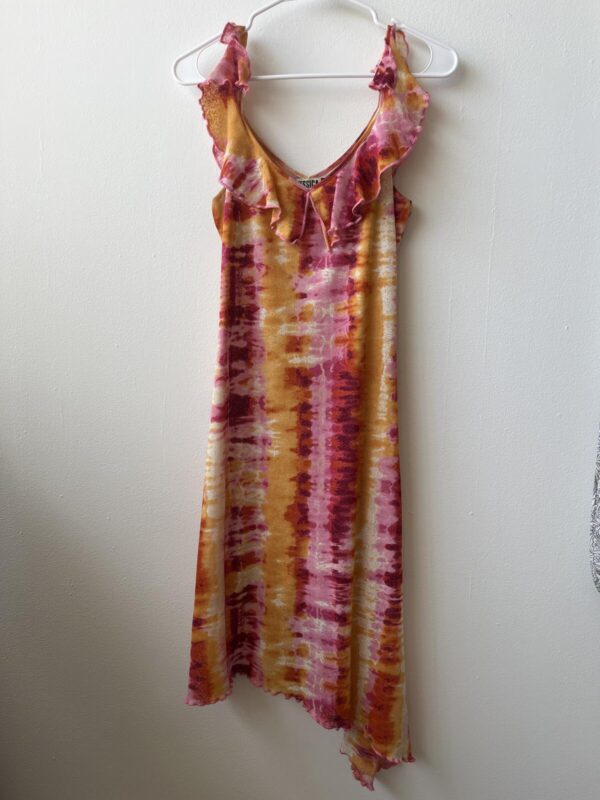 Y2K Tie-Dye Ruffle V-Neck Sleeveless Dress Medium