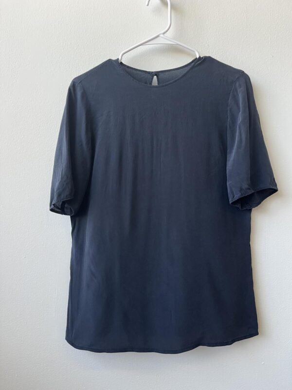 Navy Silk Short Sleeve Blouse Size Large