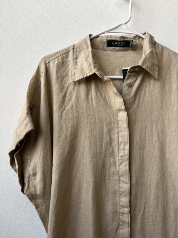 Ralph Lauren tie back button down short sleeve 100% linen midi dress cottagecore
