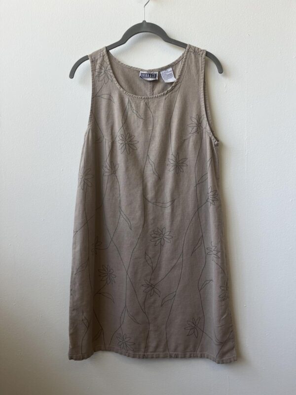 Vintage Erika and Co size large linen cotton botanical dress petite medium boho