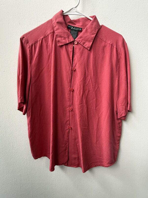 Seta Studio Vintage 100% Silk Oversized Blouse Coral Size L